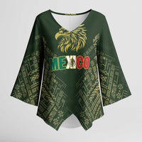Custom Mexico Football Kimono Sleeve Blouse Aztec Pattern Eagle - Wonder Print Shop