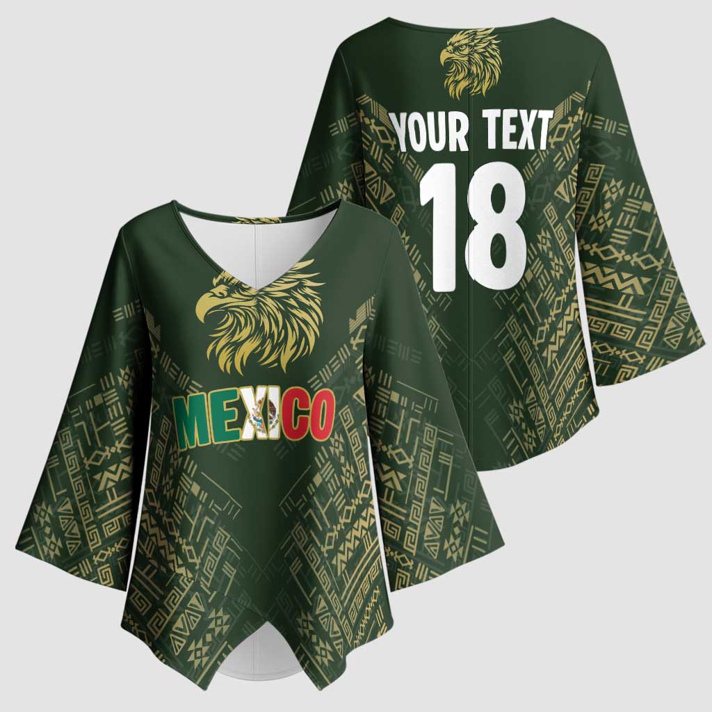 Custom Mexico Football Kimono Sleeve Blouse Aztec Pattern Eagle - Wonder Print Shop