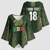 Custom Mexico Football Kimono Sleeve Blouse Aztec Pattern Eagle - Wonder Print Shop