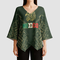 Custom Mexico Football Kimono Sleeve Blouse Aztec Pattern Eagle - Wonder Print Shop