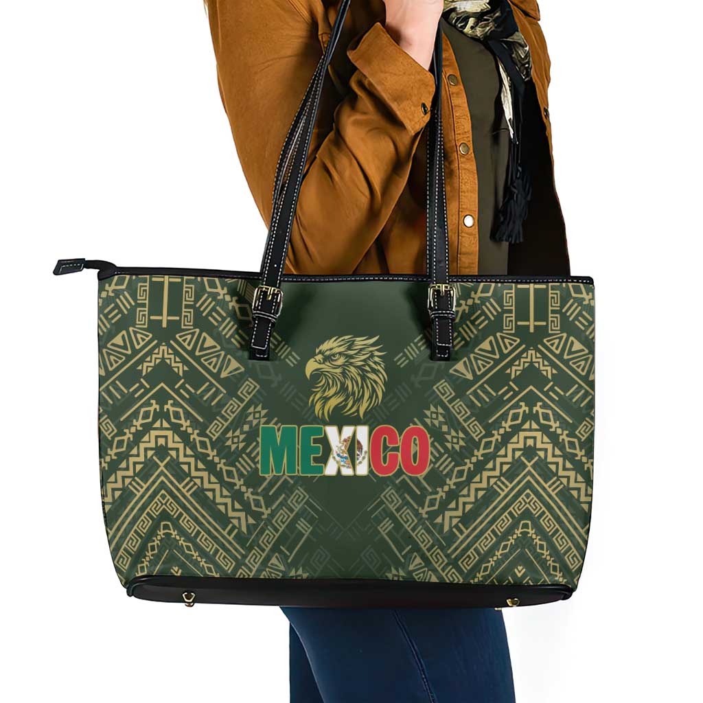 Mexico Football Leather Tote Bag Aztec Pattern Eagle - Wonder Print Shop