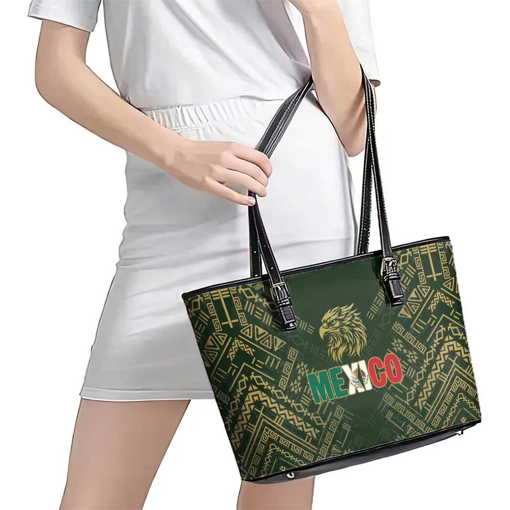 Mexico Football Leather Tote Bag Aztec Pattern Eagle - Wonder Print Shop