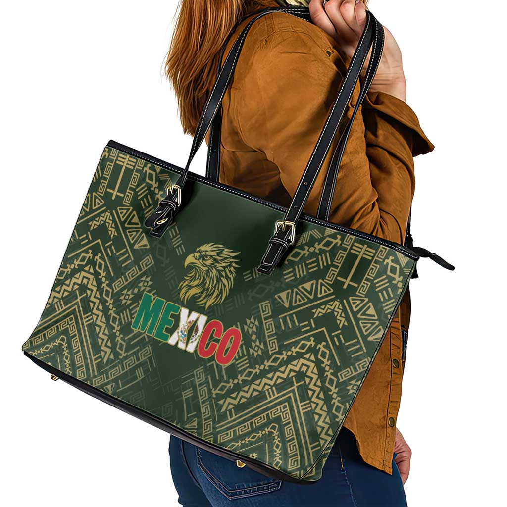 Mexico Football Leather Tote Bag Aztec Pattern Eagle - Wonder Print Shop
