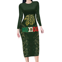 Custom Mexico Football Long Sleeve Bodycon Dress Aztec Pattern Eagle - Wonder Print Shop