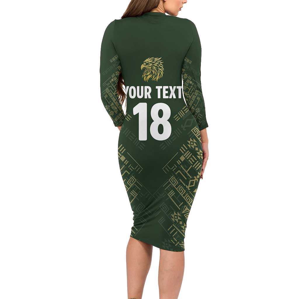 Custom Mexico Football Long Sleeve Bodycon Dress Aztec Pattern Eagle - Wonder Print Shop
