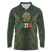 Custom Mexico Football Long Sleeve Polo Shirt Aztec Pattern Eagle - Wonder Print Shop
