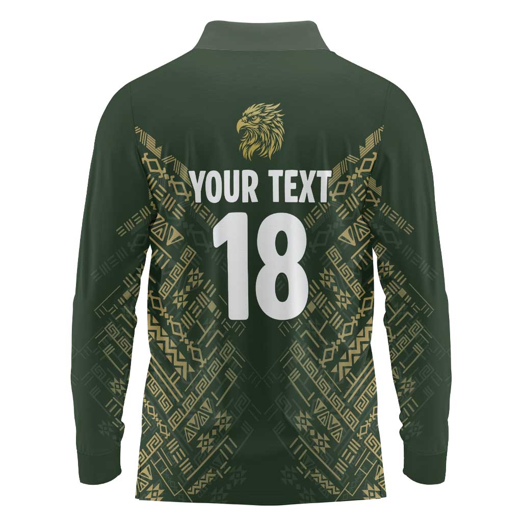 Custom Mexico Football Long Sleeve Polo Shirt Aztec Pattern Eagle - Wonder Print Shop