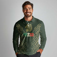 Custom Mexico Football Long Sleeve Polo Shirt Aztec Pattern Eagle - Wonder Print Shop