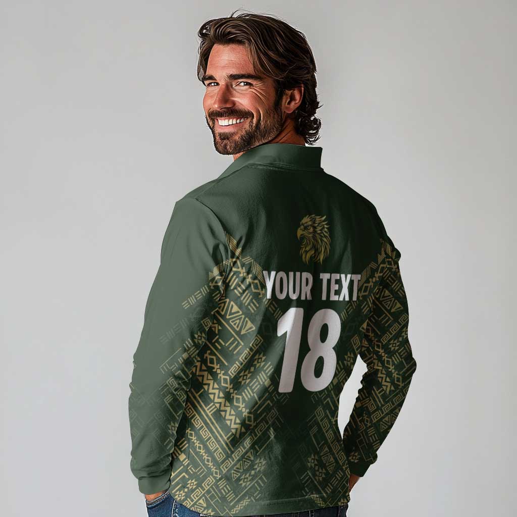 Custom Mexico Football Long Sleeve Polo Shirt Aztec Pattern Eagle - Wonder Print Shop