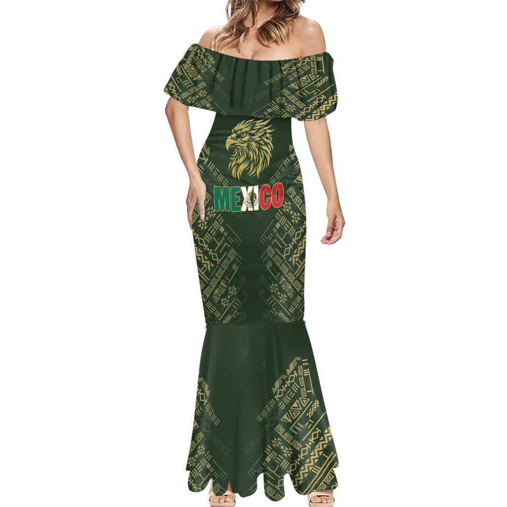 Custom Mexico Football Mermaid Dress Aztec Pattern Eagle - Wonder Print Shop