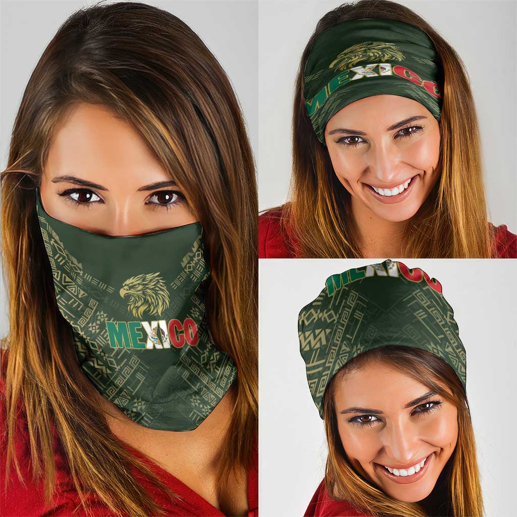 Mexico Football Neck Gaiter Aztec Pattern Eagle - Wonder Print Shop