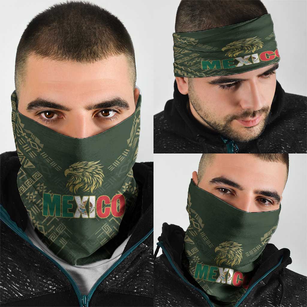 Mexico Football Neck Gaiter Aztec Pattern Eagle - Wonder Print Shop