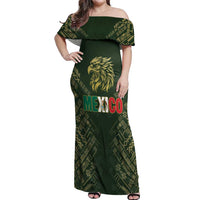 Custom Mexico Football Off Shoulder Maxi Dress Aztec Pattern Eagle - Wonder Print Shop