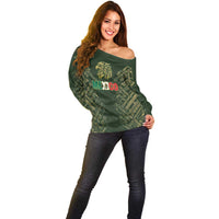 Custom Mexico Football Off Shoulder Sweater Aztec Pattern Eagle - Wonder Print Shop