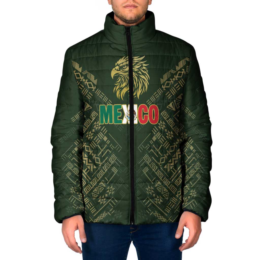 Custom Mexico Football Padded Jacket Aztec Pattern Eagle - Wonder Print Shop