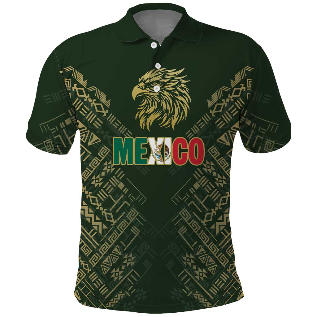 Custom Mexico Football Polo Shirt Aztec Pattern Eagle - Wonder Print Shop