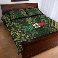 Mexico Football Quilt Bed Set Aztec Pattern Eagle - Wonder Print Shop