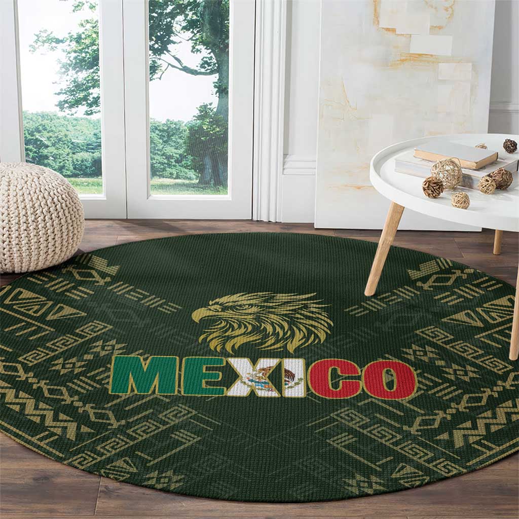 Mexico Football Round Carpet Aztec Pattern Eagle - Wonder Print Shop
