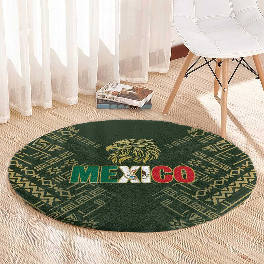 Mexico Football Round Carpet Aztec Pattern Eagle - Wonder Print Shop