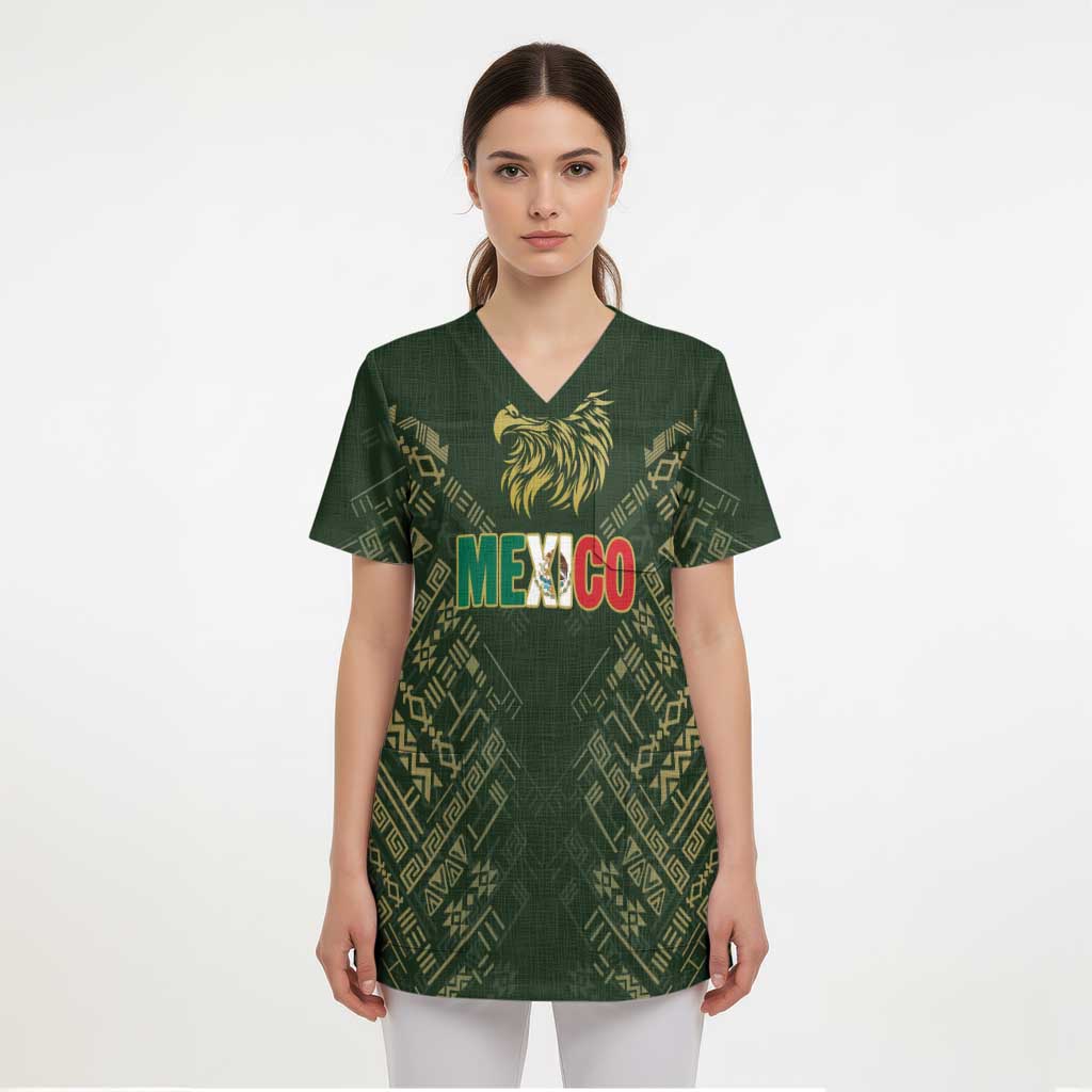Custom Mexico Football Scrub Top Aztec Pattern Eagle - Wonder Print Shop