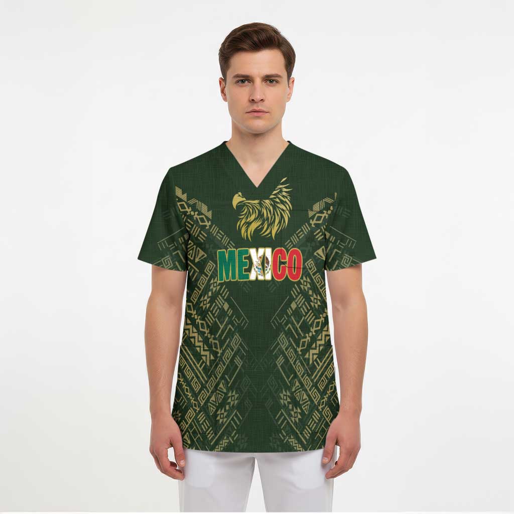 Custom Mexico Football Scrub Top Aztec Pattern Eagle - Wonder Print Shop