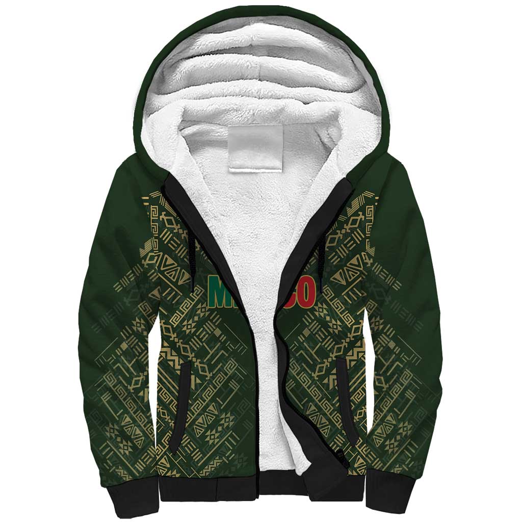 Custom Mexico Football Sherpa Hoodie Aztec Pattern Eagle - Wonder Print Shop