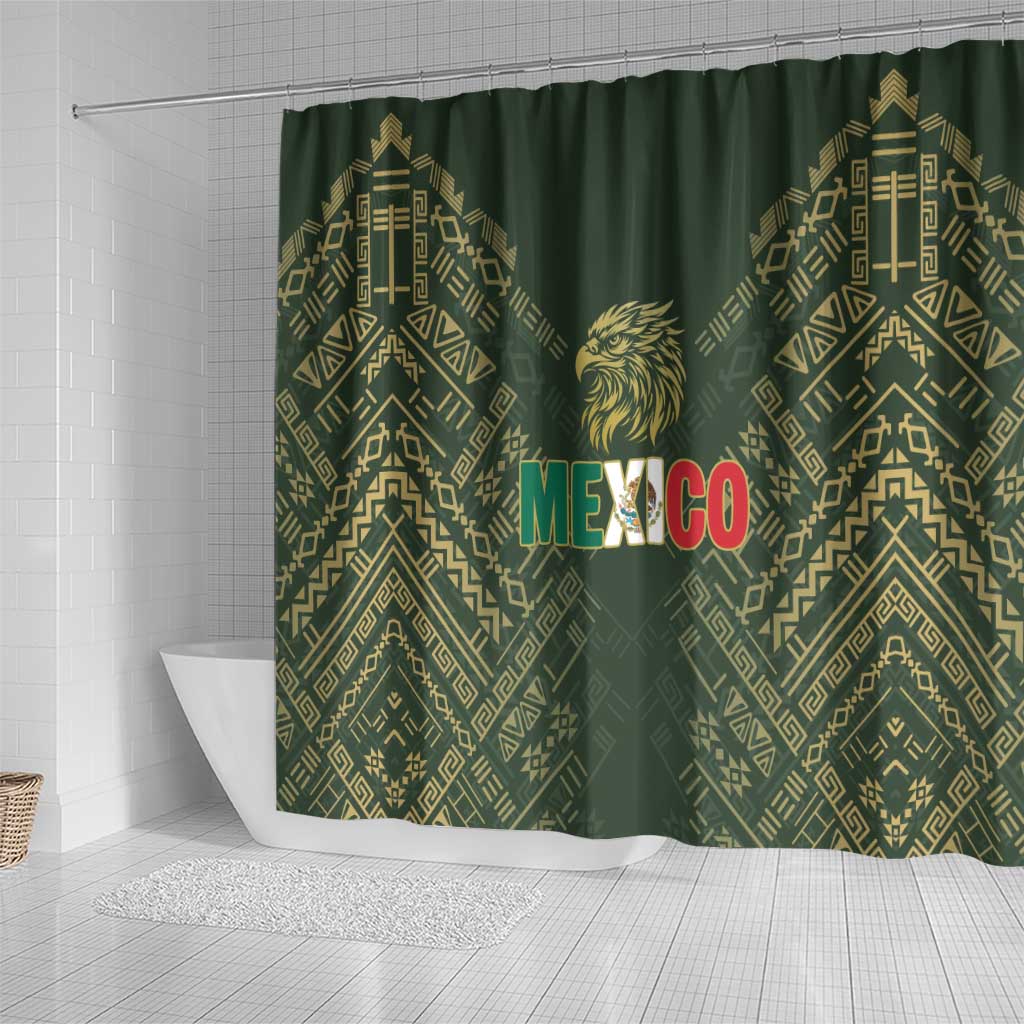 Mexico Football Shower Curtain Aztec Pattern Eagle - Wonder Print Shop