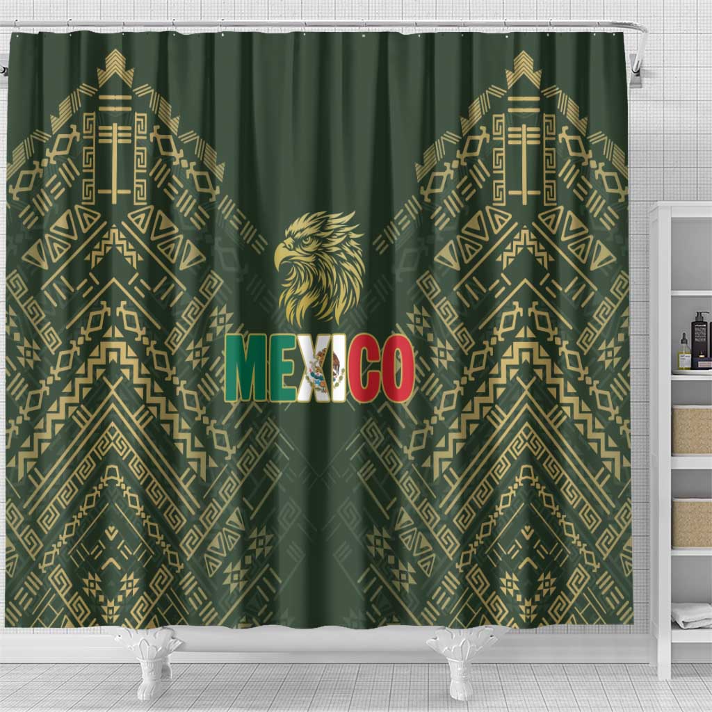 Mexico Football Shower Curtain Aztec Pattern Eagle - Wonder Print Shop