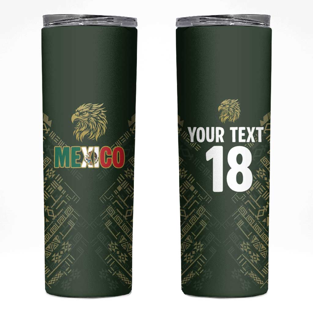 Custom Mexico Football Skinny Tumbler Aztec Pattern Eagle - Wonder Print Shop