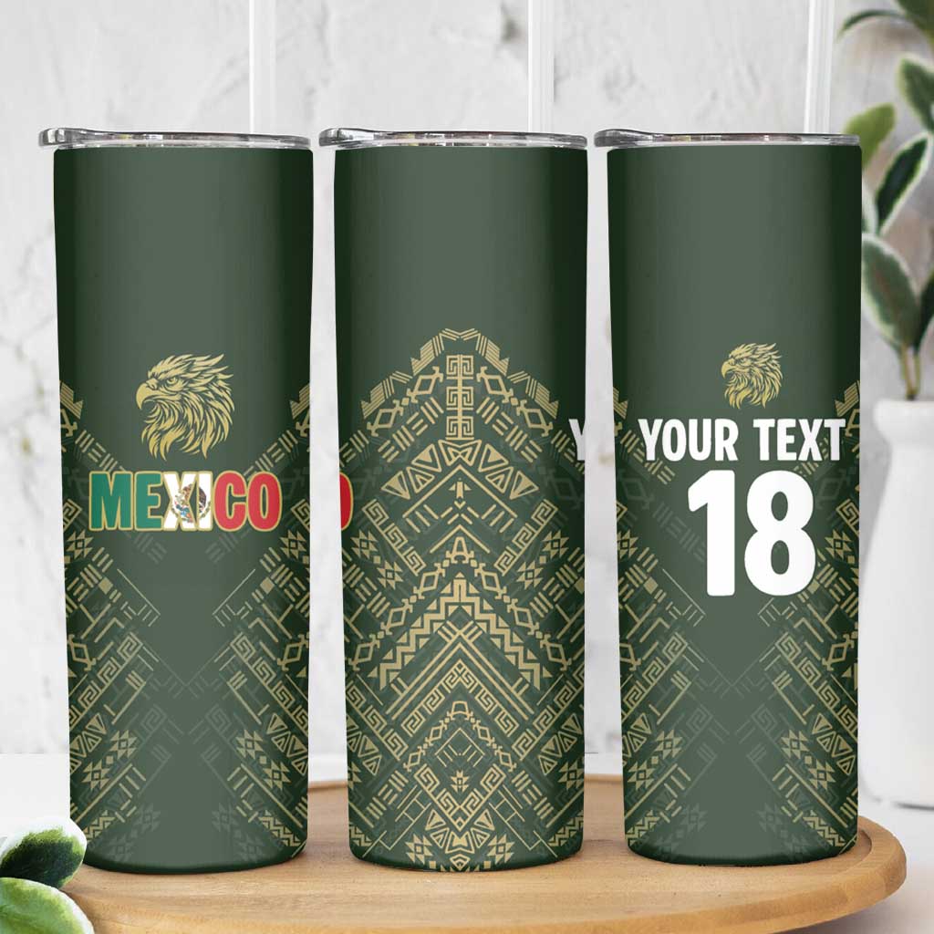 Custom Mexico Football Skinny Tumbler Aztec Pattern Eagle - Wonder Print Shop