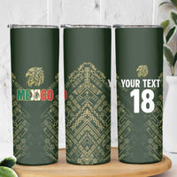 Custom Mexico Football Skinny Tumbler Aztec Pattern Eagle - Wonder Print Shop
