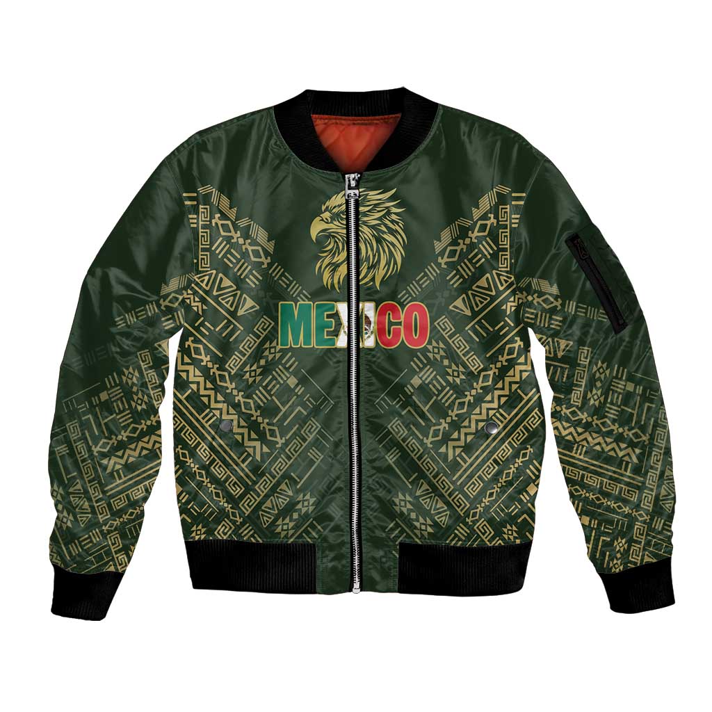 Custom Mexico Football Sleeve Zip Bomber Jacket Aztec Pattern Eagle - Wonder Print Shop