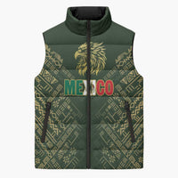 Custom Mexico Football Sleeveless Puffer Jacket Aztec Pattern Eagle - Wonder Print Shop