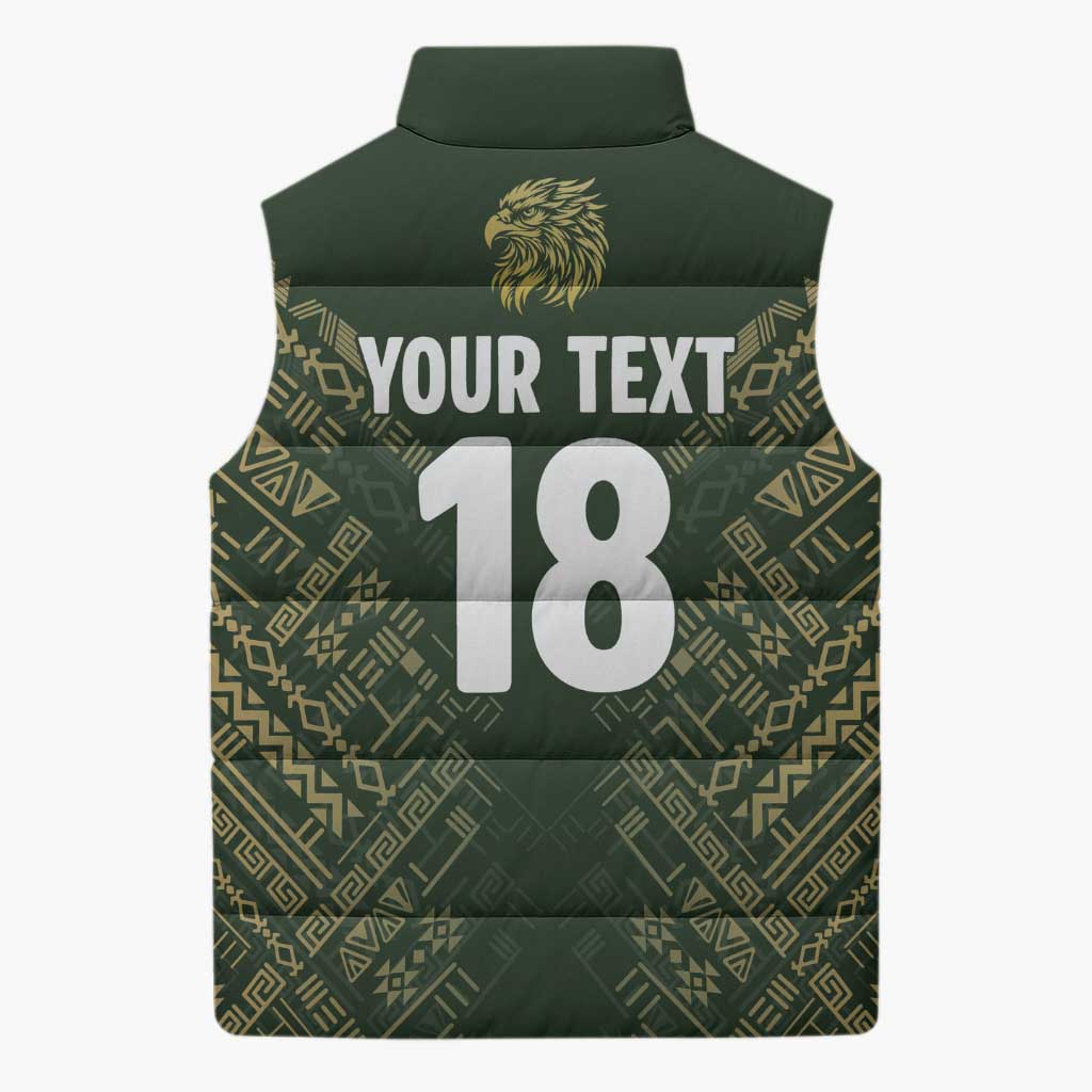Custom Mexico Football Sleeveless Puffer Jacket Aztec Pattern Eagle - Wonder Print Shop