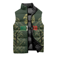 Custom Mexico Football Sleeveless Puffer Jacket Aztec Pattern Eagle - Wonder Print Shop