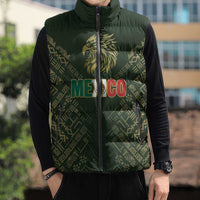 Custom Mexico Football Sleeveless Puffer Jacket Aztec Pattern Eagle - Wonder Print Shop