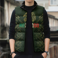 Custom Mexico Football Sleeveless Puffer Jacket Aztec Pattern Eagle - Wonder Print Shop