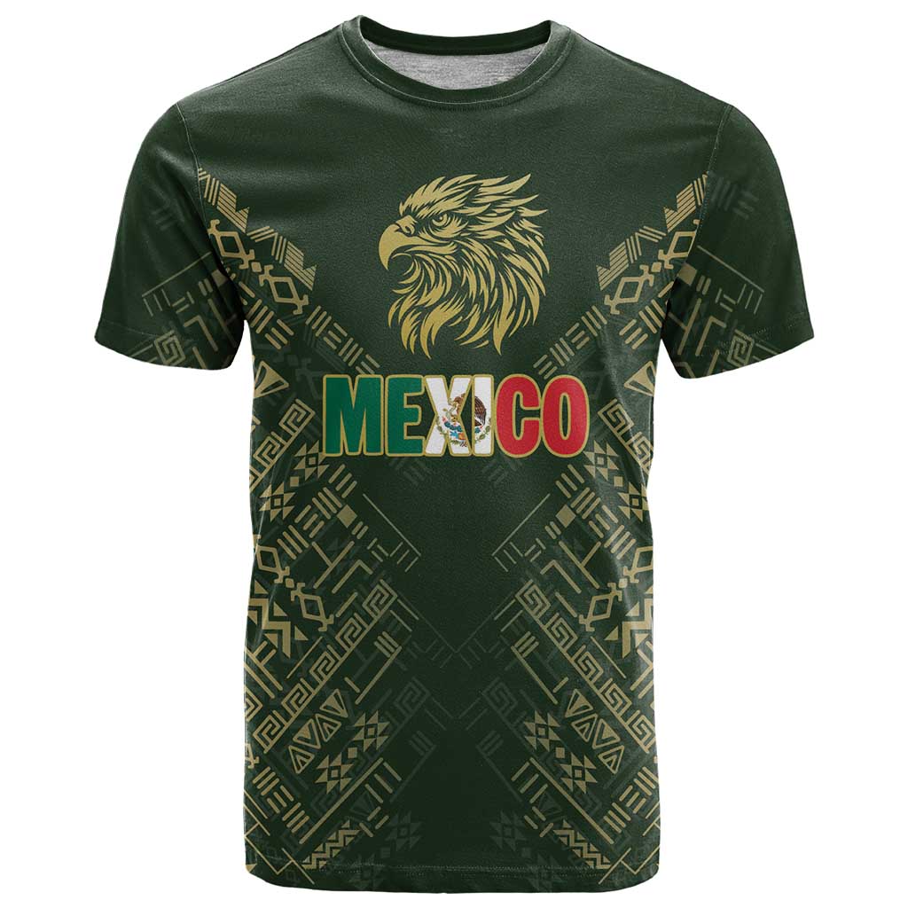 Custom Mexico Football T Shirt Aztec Pattern Eagle - Wonder Print Shop