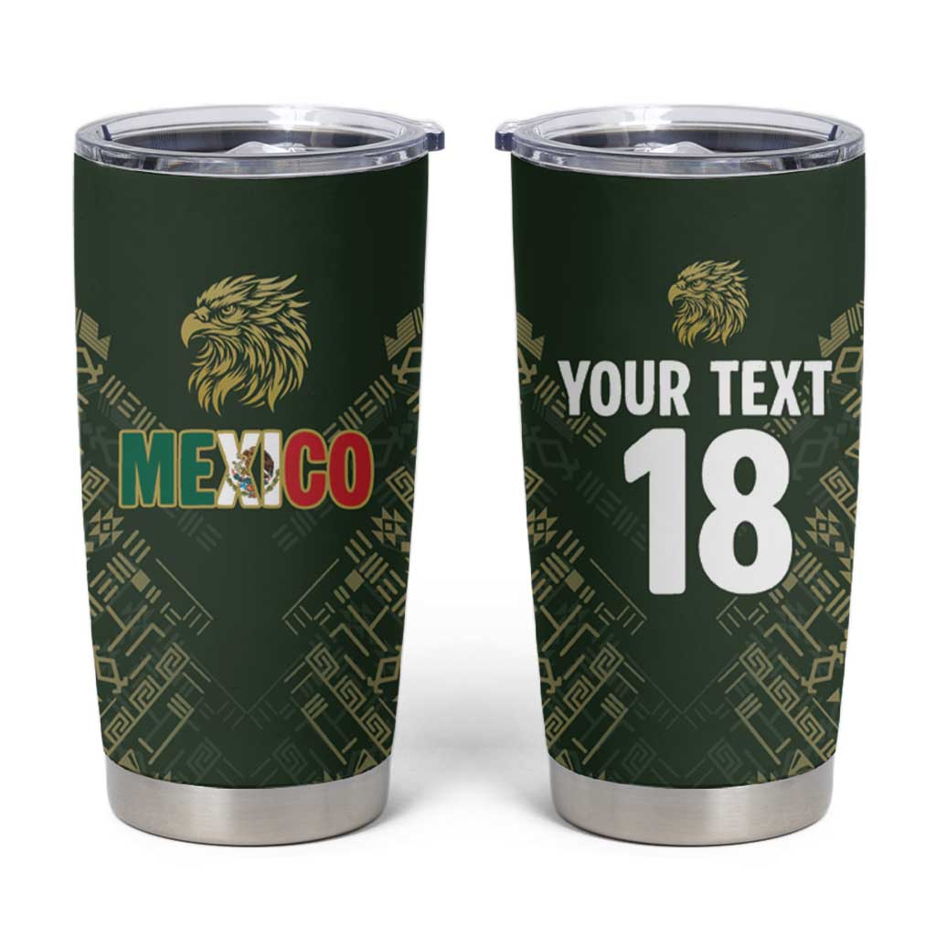 Custom Mexico Football Tumbler Cup Aztec Pattern Eagle - Wonder Print Shop
