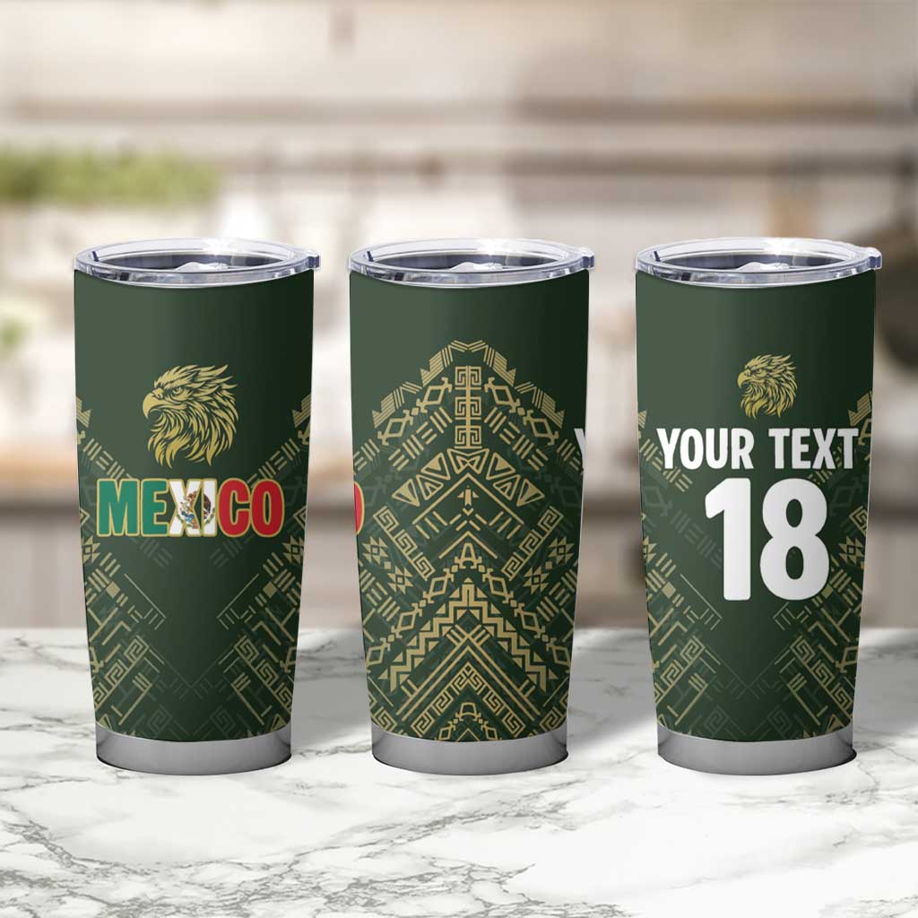 Custom Mexico Football Tumbler Cup Aztec Pattern Eagle - Wonder Print Shop