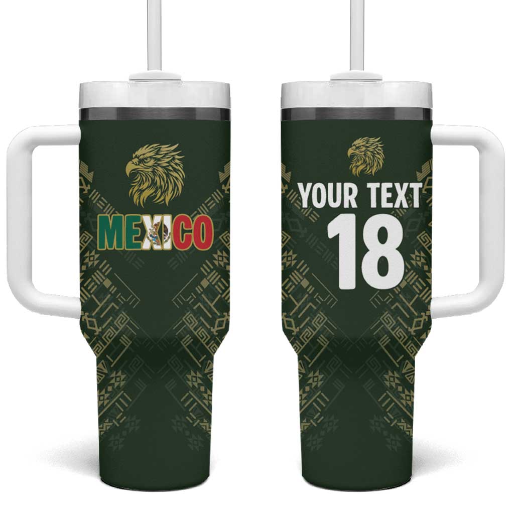 Custom Mexico Football Tumbler With Handle Aztec Pattern Eagle - Wonder Print Shop