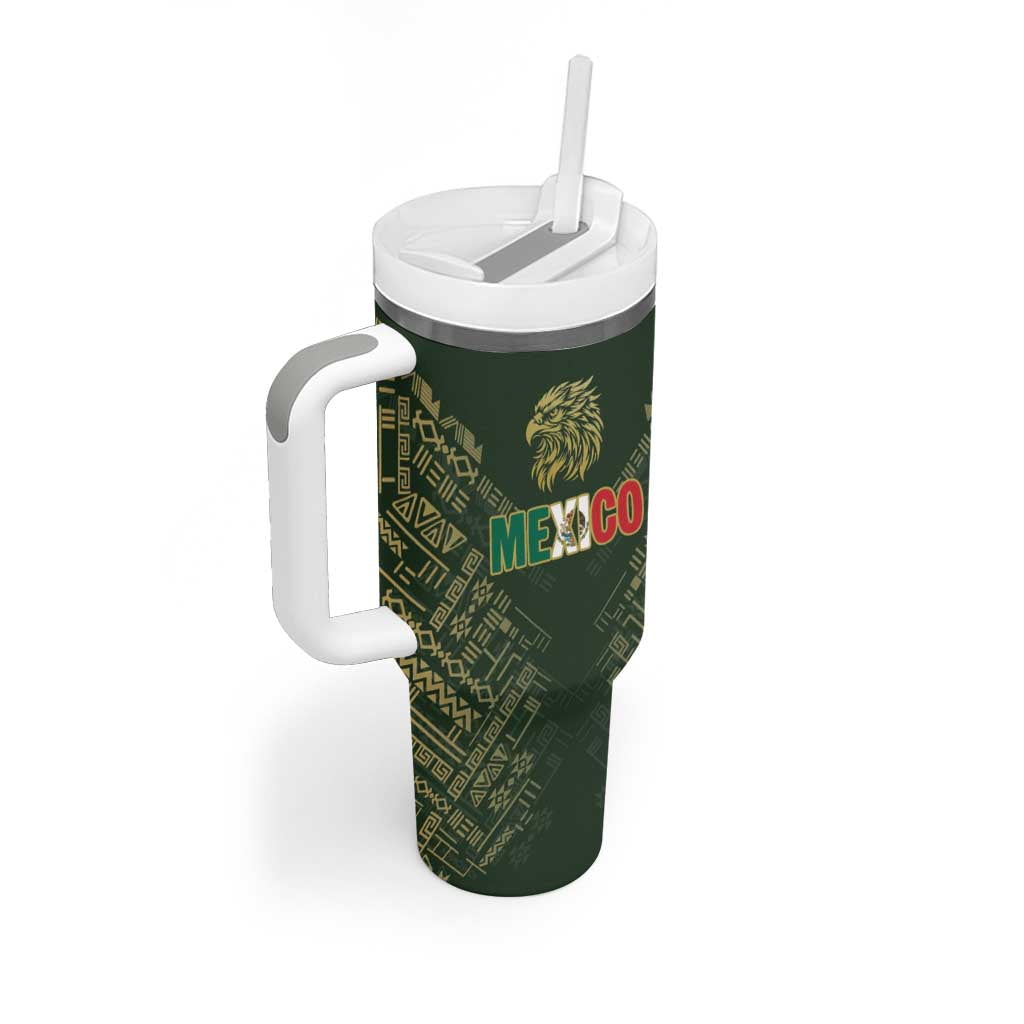 Custom Mexico Football Tumbler With Handle Aztec Pattern Eagle - Wonder Print Shop