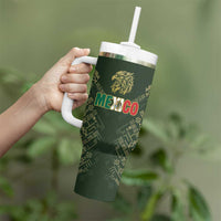 Custom Mexico Football Tumbler With Handle Aztec Pattern Eagle - Wonder Print Shop