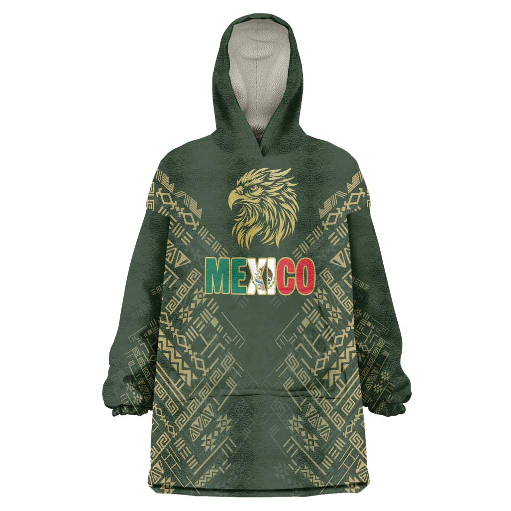 Custom Mexico Football Wearable Blanket Hoodie Aztec Pattern Eagle - Wonder Print Shop