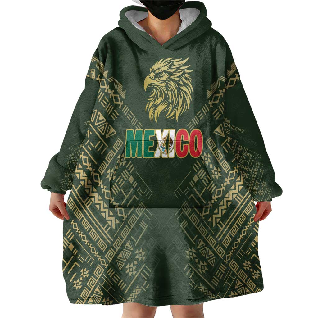 Custom Mexico Football Wearable Blanket Hoodie Aztec Pattern Eagle - Wonder Print Shop