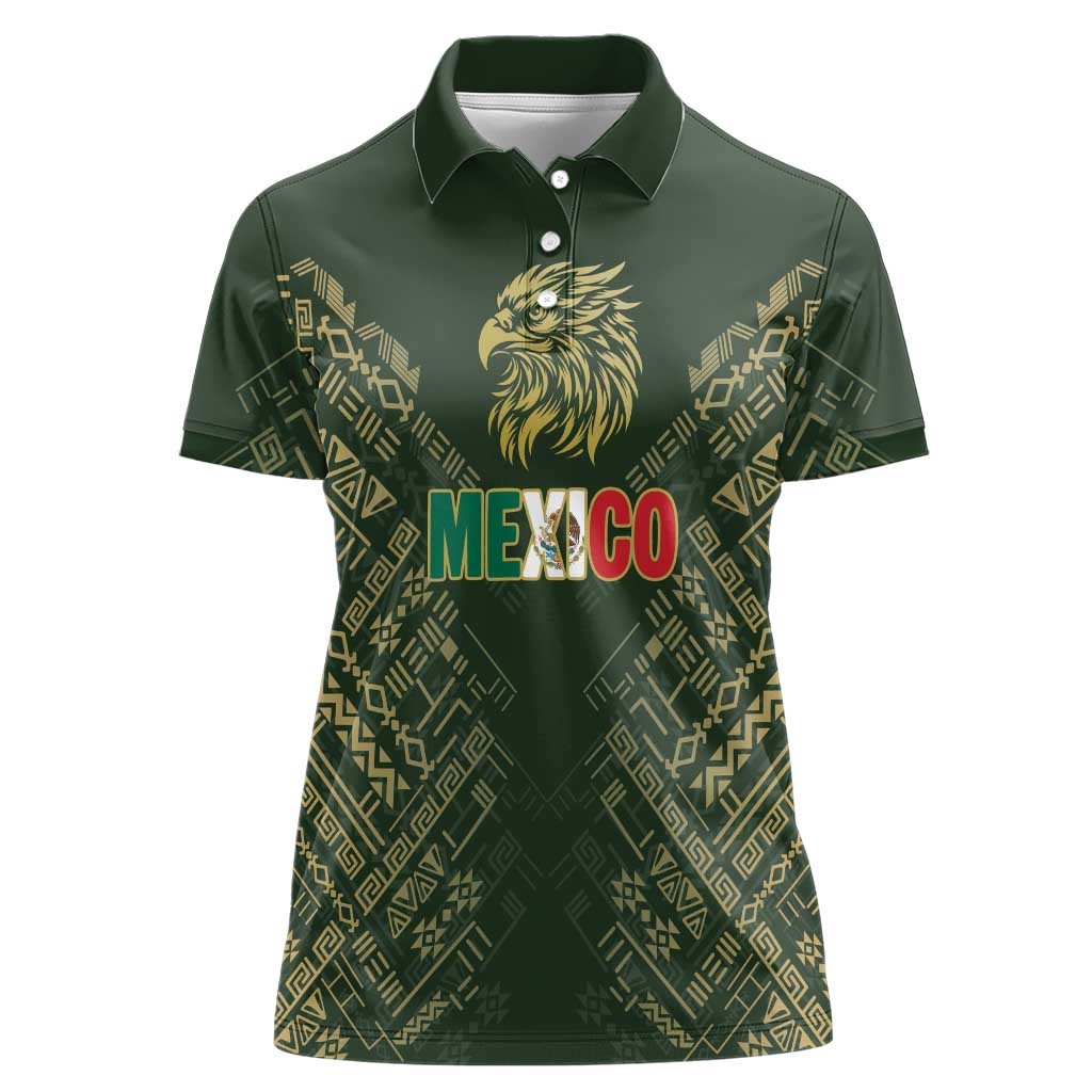 Custom Mexico Football Women Polo Shirt Aztec Pattern Eagle - Wonder Print Shop