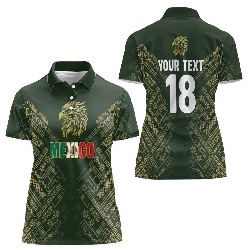 Custom Mexico Football Women Polo Shirt Aztec Pattern Eagle - Wonder Print Shop