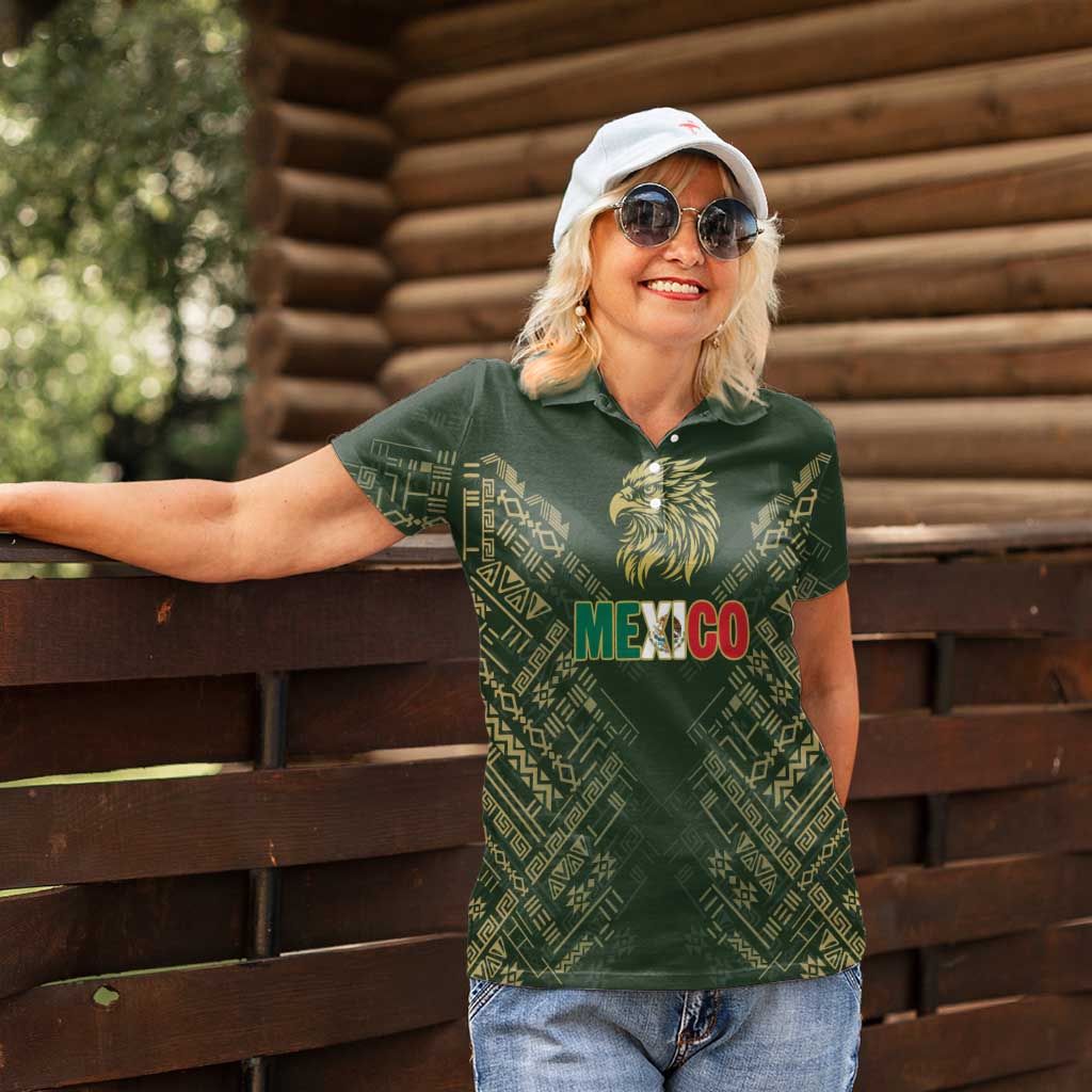 Custom Mexico Football Women Polo Shirt Aztec Pattern Eagle - Wonder Print Shop