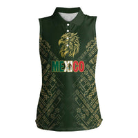 Custom Mexico Football Women Sleeveless Polo Shirt Aztec Pattern Eagle - Wonder Print Shop