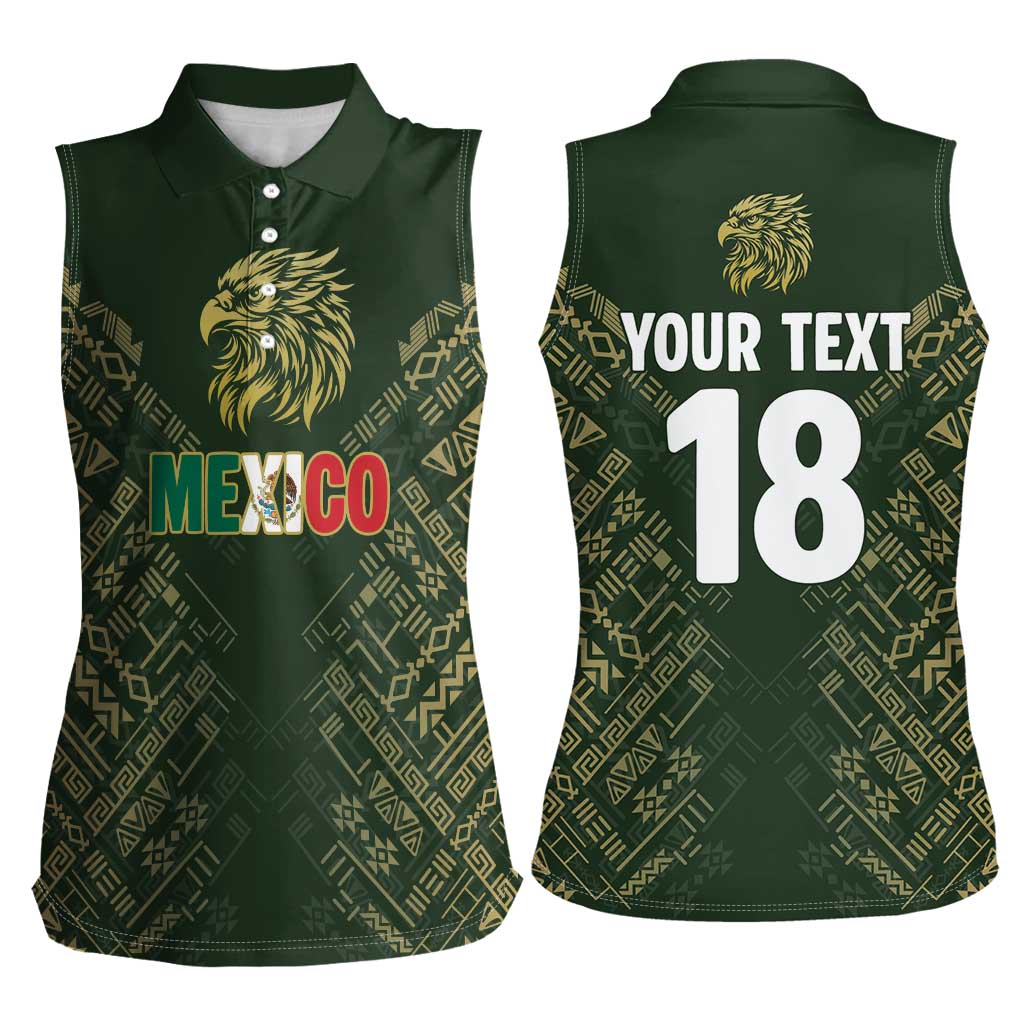 Custom Mexico Football Women Sleeveless Polo Shirt Aztec Pattern Eagle - Wonder Print Shop